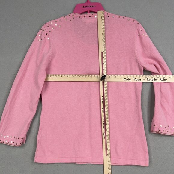 Jack B Quick Sweater Womens Medium Pink Gold Heart Charm Sequin Valentine Girly - Picture 11 of 15